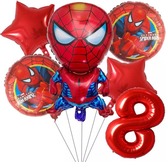 Spider-Man ballon set voor 8 jaar - Complete feestdecoratie voor kinderfeest en verjaardag