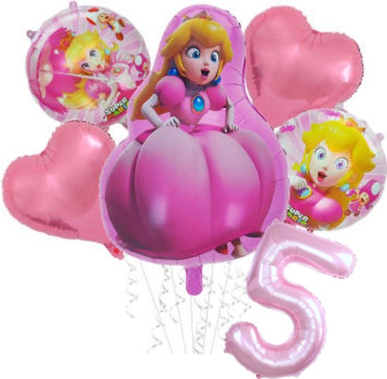 Super Mario Prinses Peach set - 73x52cm - Folie Ballon - princess peach - Themafeest - Verjaardag - Ballonnen - Versiering - Helium ballon