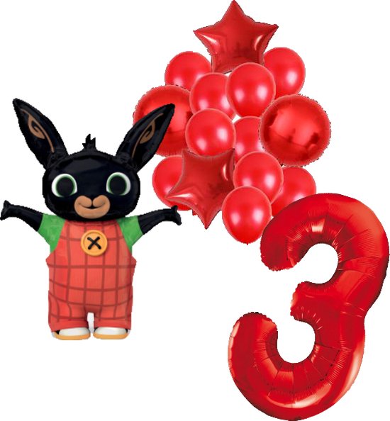 Bing ballon set voor 3 jaar - Complete feestdecoratie voor kinderfeest en verjaardag