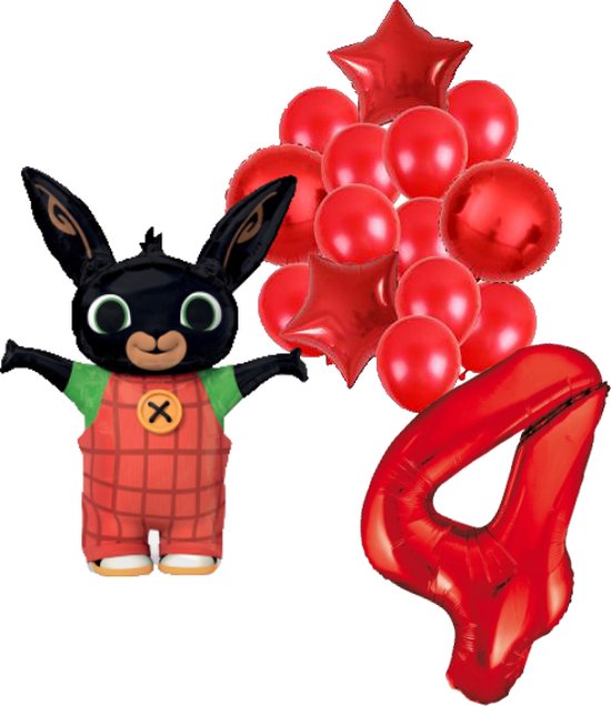 Bing ballon set voor 4 jaar - Complete feestdecoratie voor kinderfeest en verjaardag