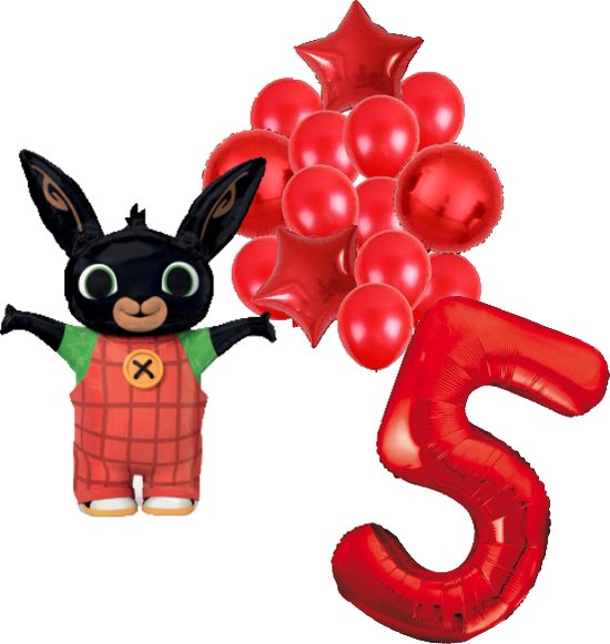 Bing ballon set voor 5 jaar - Complete feestdecoratie voor kinderfeest en verjaardag