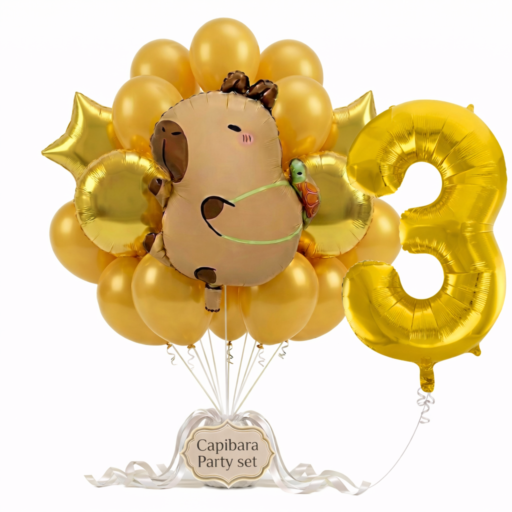 Capibara Kavia ballon set voor 3 jaar - Complete feestdecoratie voor kinderfeest en verjaardag
