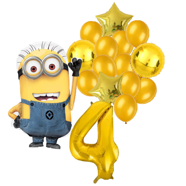 Minions ballon set voor 4 jaar - Complete feestdecoratie voor kinderfeest en verjaardag