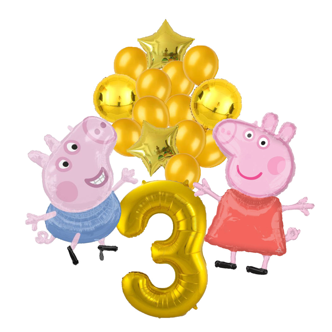 Peppa Pig en George Pig ballon set voor 3 jaar - Complete feestdecoratie voor kinderfeest en verjaardag
