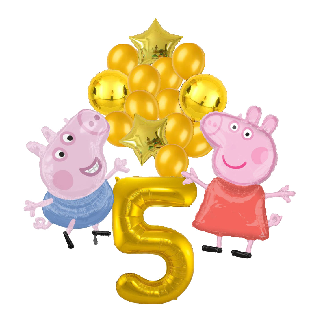 Peppa Pig en George Pig ballon set voor 5 jaar - Complete feestdecoratie voor kinderfeest en verjaardag