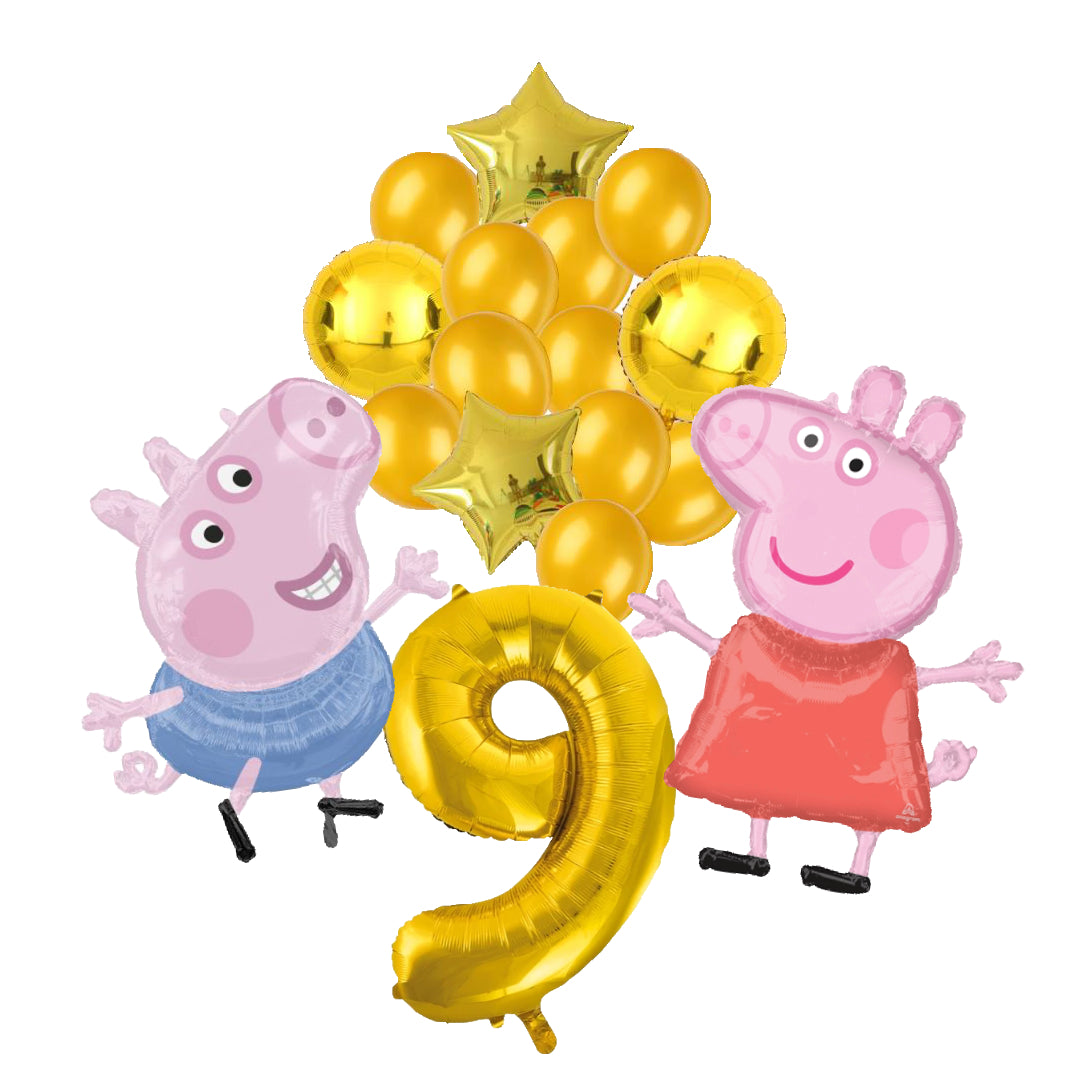 Peppa Pig en George Pig ballon set voor 9 jaar - Complete feestdecoratie voor kinderfeest en verjaardag