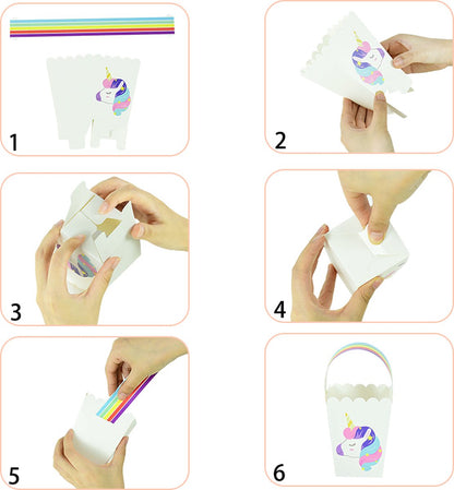 Set van 10 unicorn traktatiedoosjes in pastelkleuren, ideaal voor kinderverjaardagen en uitdeelmomenten