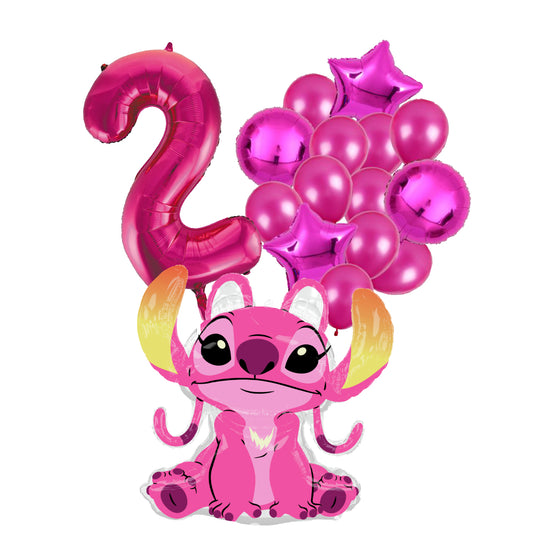 Angel Ballon Set Stitch 2 jaar - Folie Ballon + Ster Ballonnen Roze Feestversiering