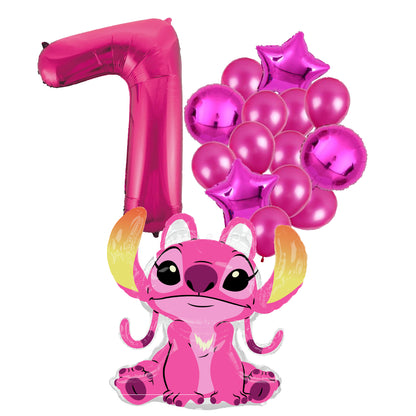 Angel Ballon Set Stitch 7 jaar - Folie Ballon + Ster Ballonnen Roze Feestversiering