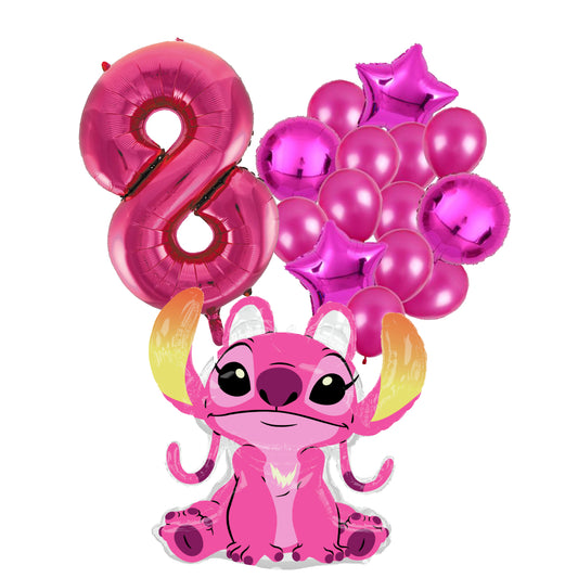 Angel Ballon Set Stitch 8 jaar - Folie Ballon + Ster Ballonnen Roze Feestversiering