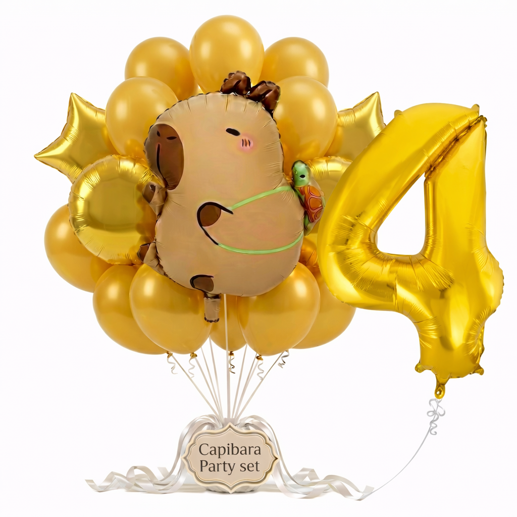 Capibara Kavia ballon set voor 4 jaar - Complete feestdecoratie voor kinderfeest en verjaardag