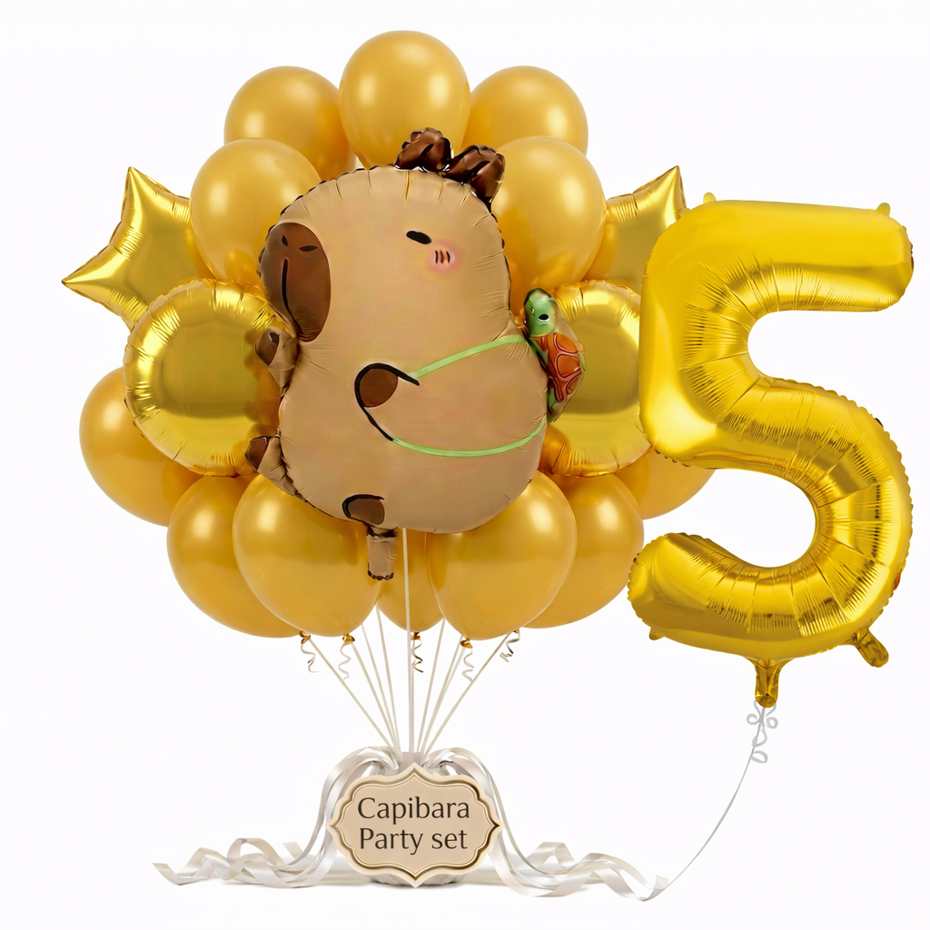 Capibara Kavia ballon set voor 5 jaar - Complete feestdecoratie voor kinderfeest en verjaardag