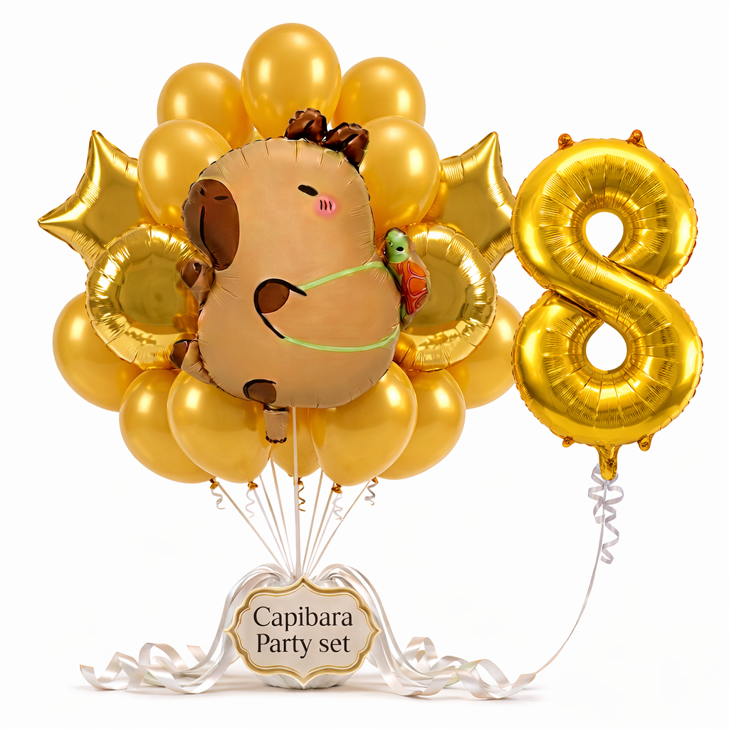 Capibara Kavia ballon set voor 8 jaar - Complete feestdecoratie voor kinderfeest en verjaardag