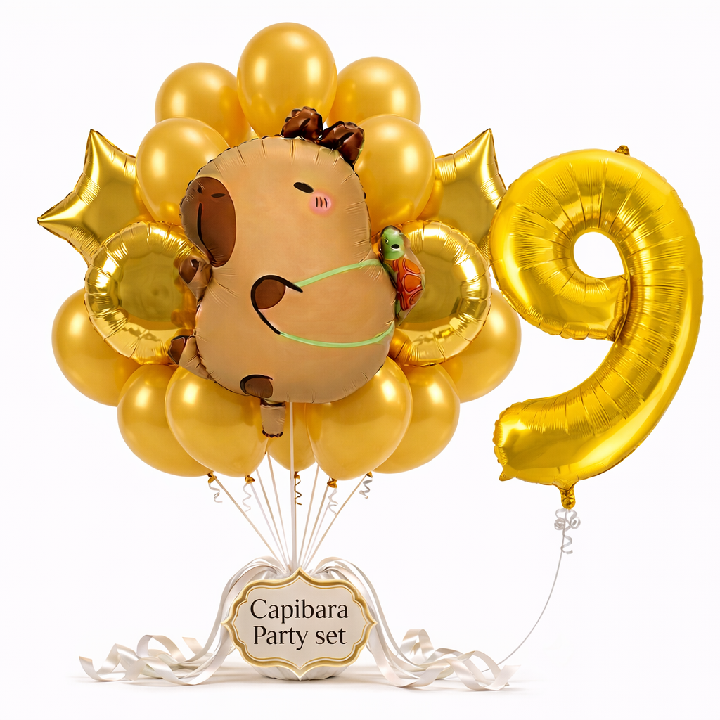 Capibara Kavia ballon set voor 9 jaar - Complete feestdecoratie voor kinderfeest en verjaardag