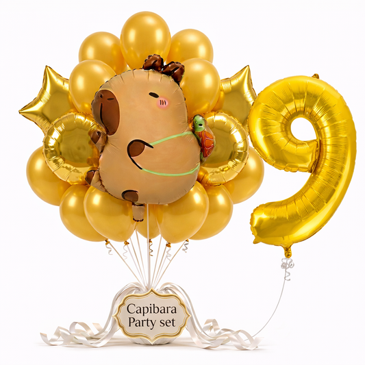Capibara ballonnen pakket - 57x51cm - Folie Ballon set - 9 jaar - Kavia - Themafeest - Verjaardag - Ballonnen - Versiering - Helium ballon
