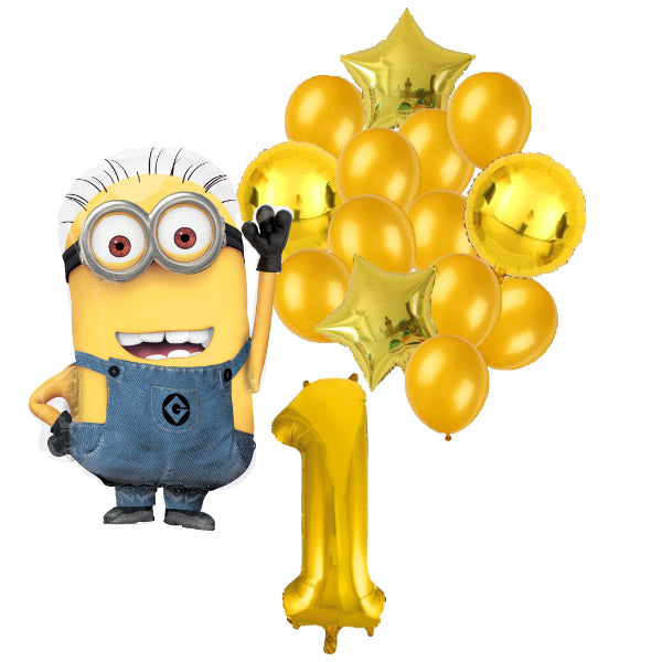 Minions ballon set voor 1 jaar - Complete feestdecoratie voor kinderfeest en verjaardag