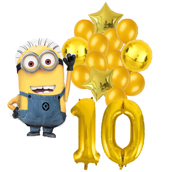 Minions ballon set voor 10 jaar - Complete feestdecoratie voor kinderfeest en verjaardag