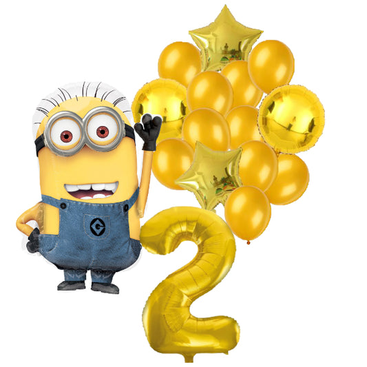 Minions ballon set voor 2 jaar - Complete feestdecoratie voor kinderfeest en verjaardag