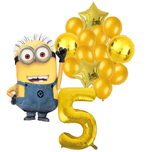 Minions ballon set voor 5 jaar - Complete feestdecoratie voor kinderfeest en verjaardag