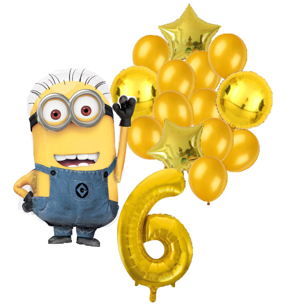 Minions ballon set voor 6 jaar - Complete feestdecoratie voor kinderfeest en verjaardag