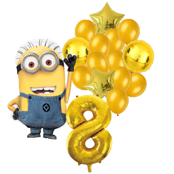 Minions ballon set voor 8 jaar - Complete feestdecoratie voor kinderfeest en verjaardag