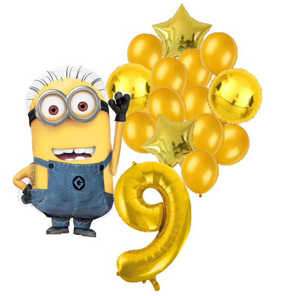 Minions ballon set voor 9 jaar - Complete feestdecoratie voor kinderfeest en verjaardag