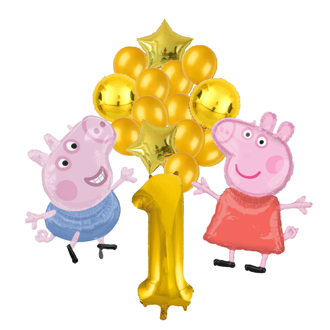 Peppa Pig en George Pig ballon set voor 1 jaar - Complete feestdecoratie voor kinderfeest en verjaardag