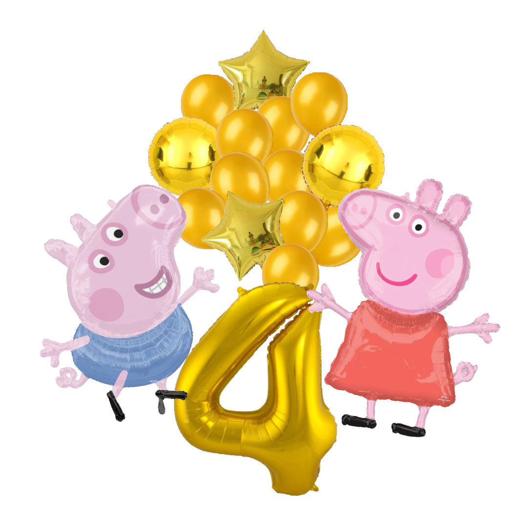 Peppa Pig en George Pig ballon set voor 4 jaar - Complete feestdecoratie voor kinderfeest en verjaardag