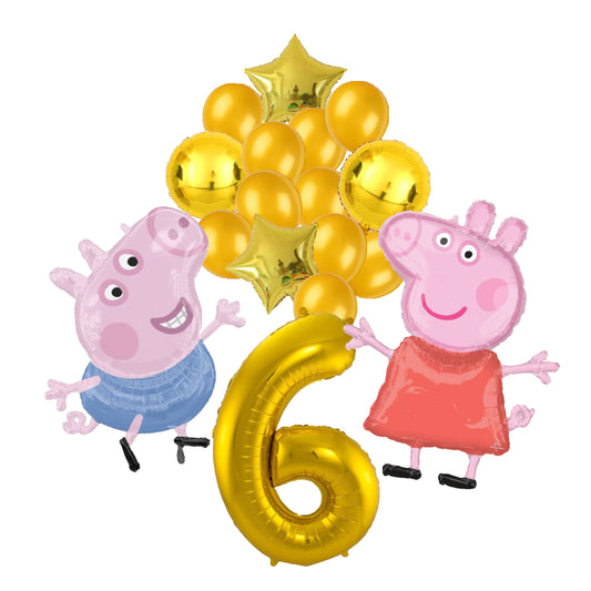 Peppa Pig en George Pig ballon set voor 6 jaar - Complete feestdecoratie voor kinderfeest en verjaardag
