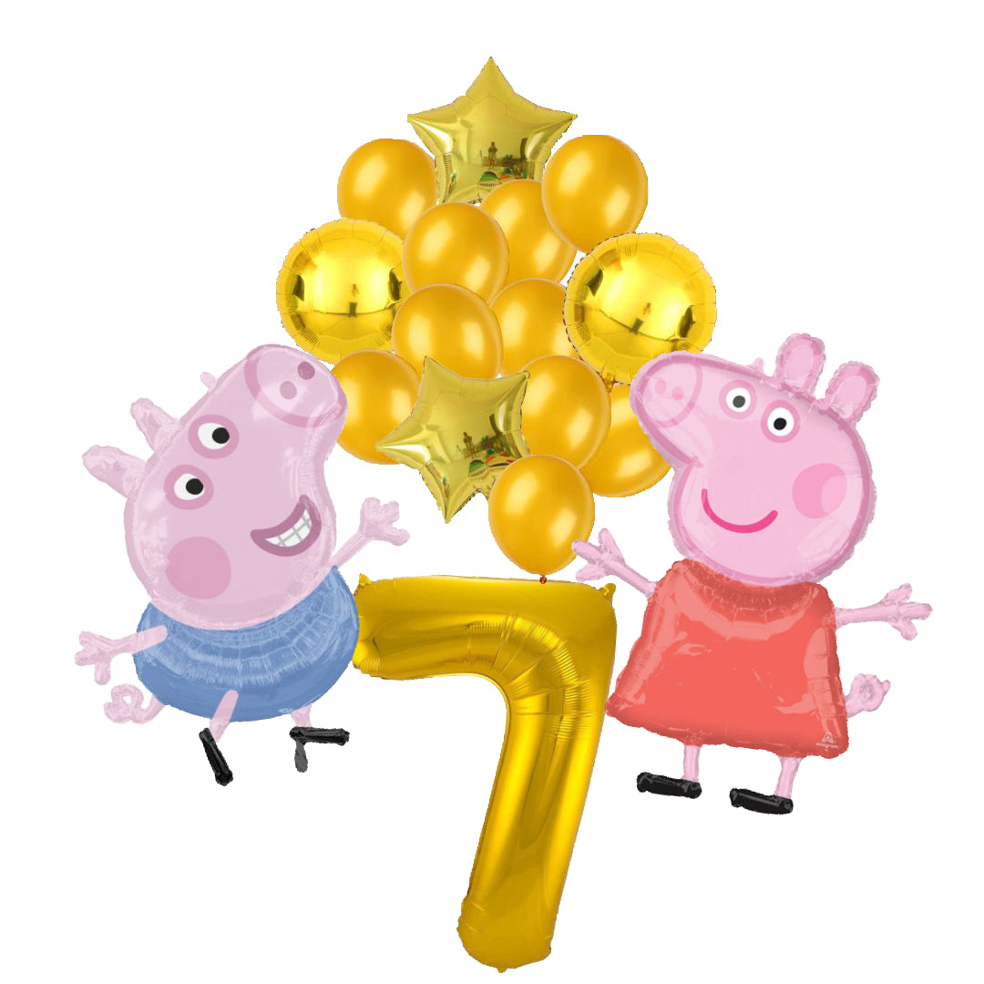 Peppa Pig en George Pig ballon set voor 7 jaar - Complete feestdecoratie voor kinderfeest en verjaardag
