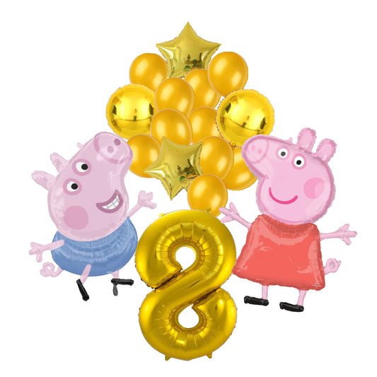Peppa Pig en George Pig ballon set voor 8 jaar - Complete feestdecoratie voor kinderfeest en verjaardag