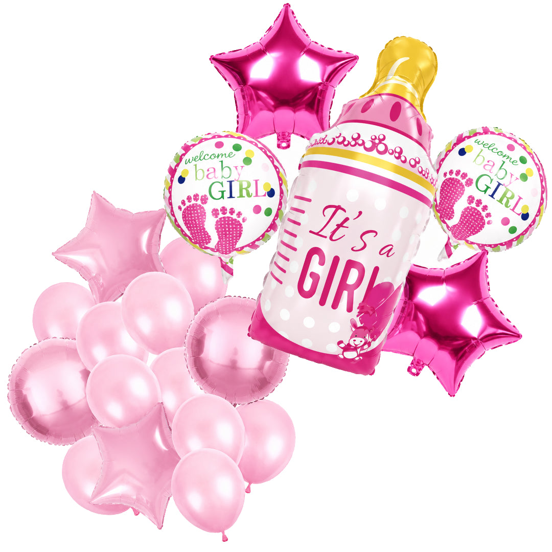 Ballonnenpakket It's a Girl gender reveal babyshower ballonenset met roze folie ballonnen